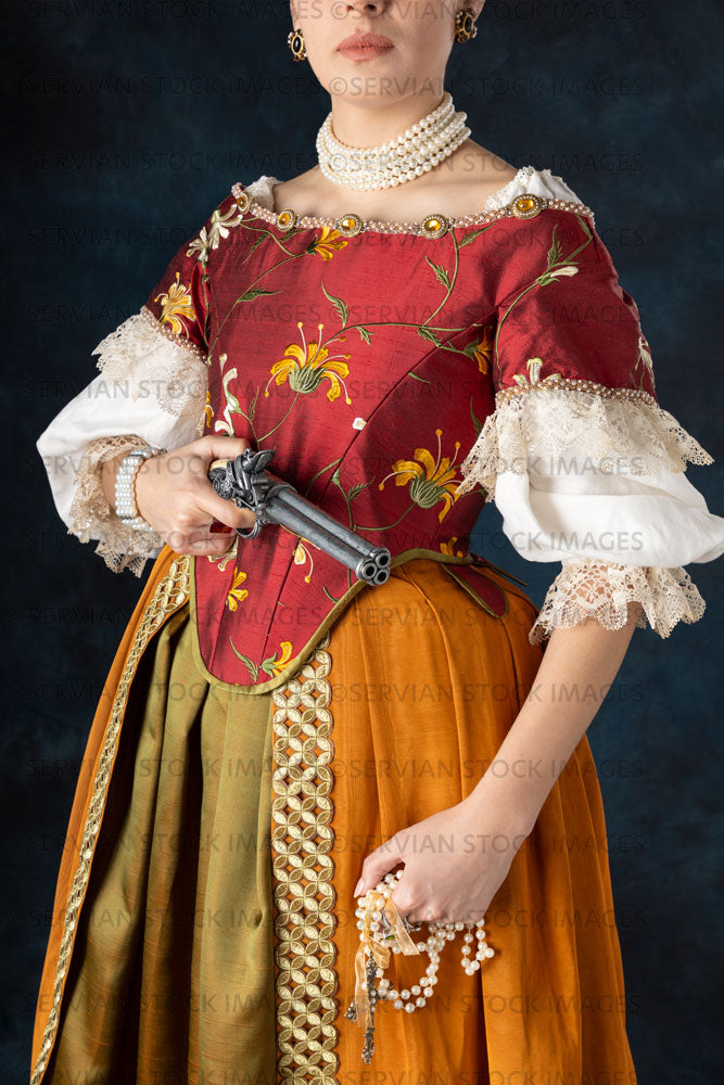 open lace back dress Renaissance or high fantasy woman wearing a red embroidered bodice (Sa –  Servian Stock Images