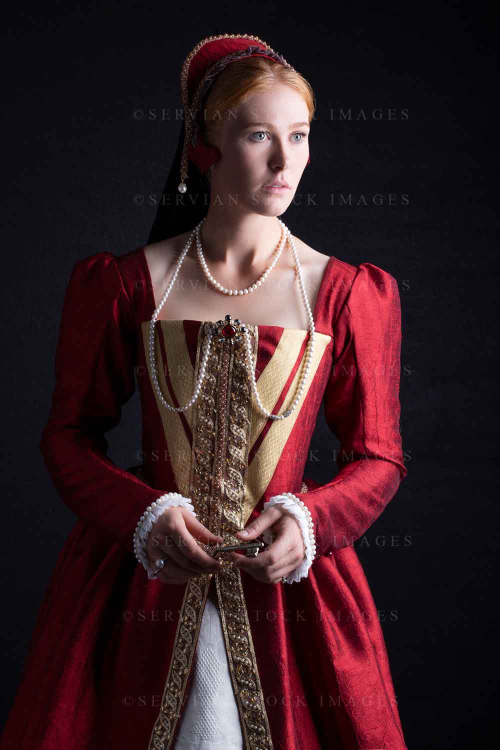 Tudor woman in an ornate red dress  (Lauren 0228)
