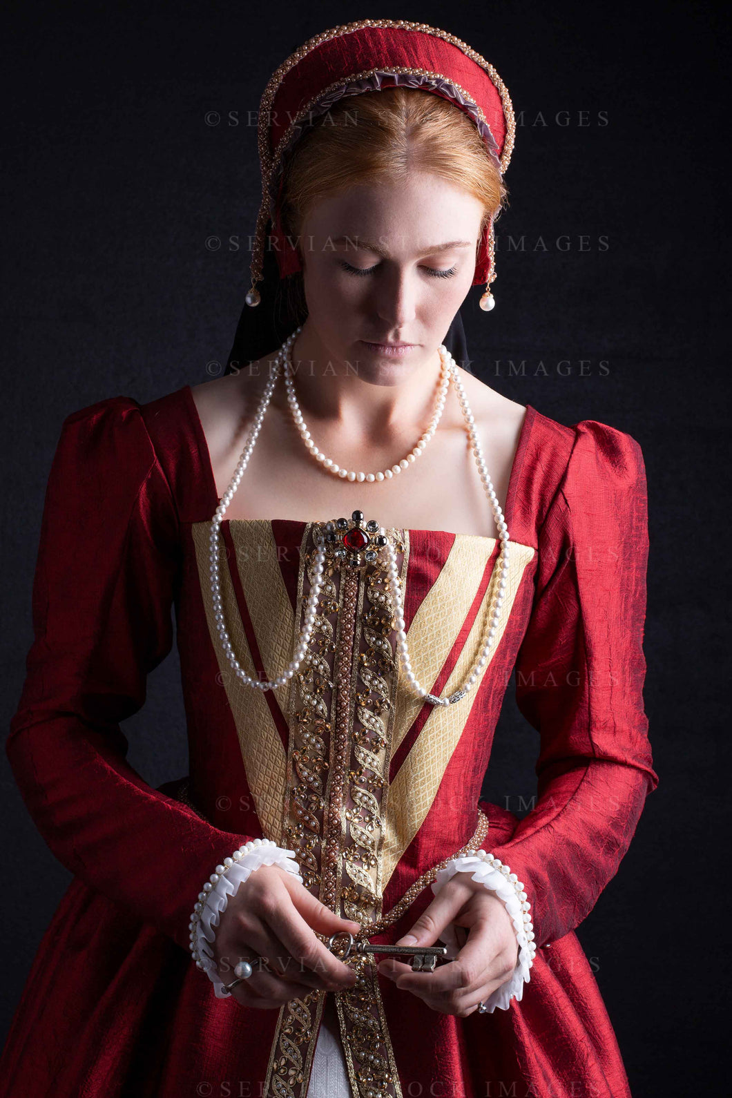 Tudor woman in an ornate red dress  (Lauren 0230)