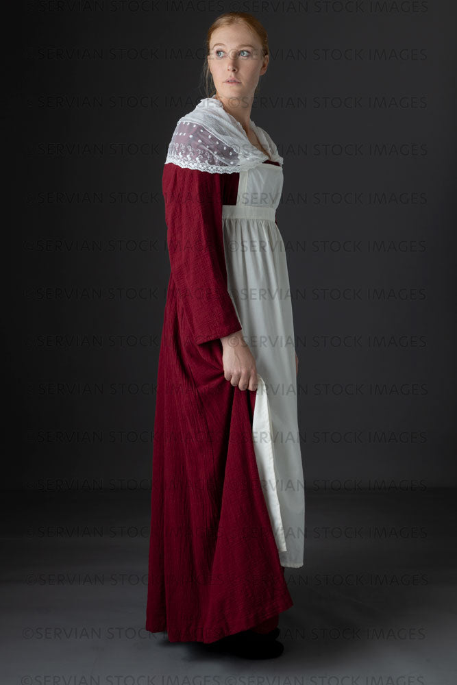 red dress with apron Red Skinny Apron Maxi Dress APOC STORE