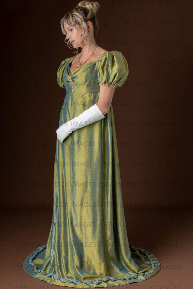 Regency woman wearing a green shot silk evening dress (Sherilyn 2608) –  Servian Stock Images