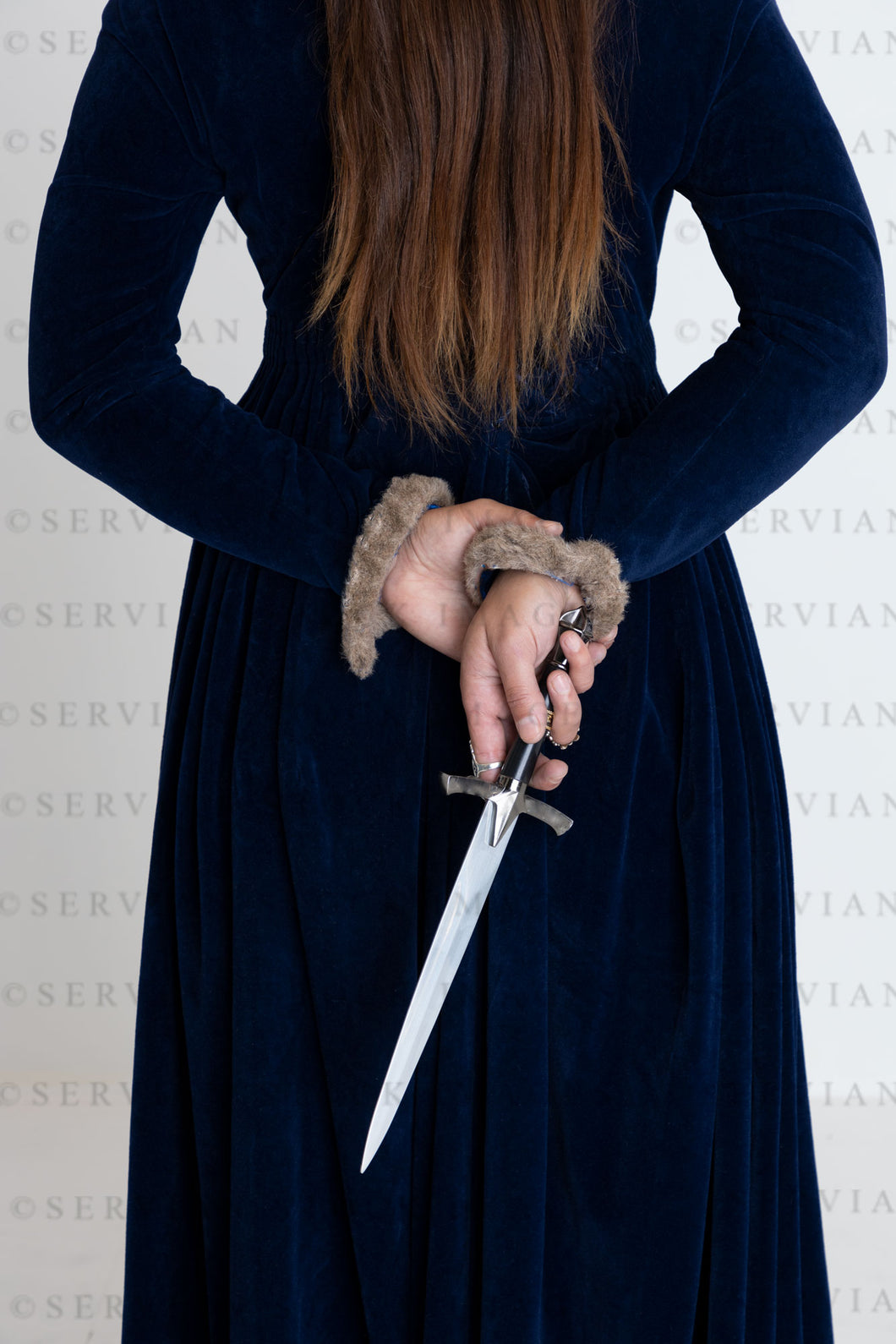 Medieval or high fantasy woman wearing a velvet dress and holding a dagger (Sylvia 3320)