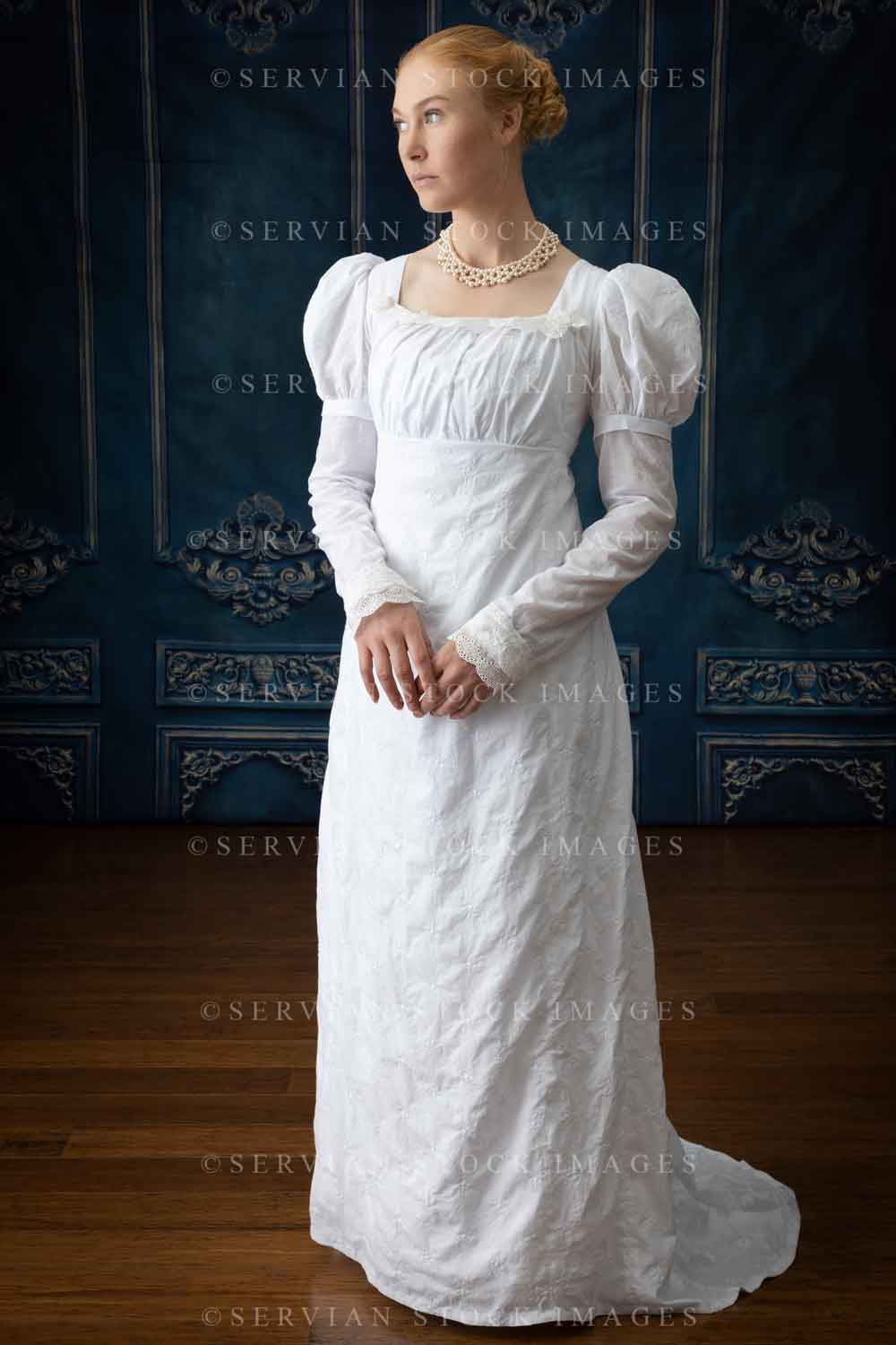 Regency woman in white muslin dress (Lauren 4397) Regency woman in white muslin dress (Lauren 4397)
