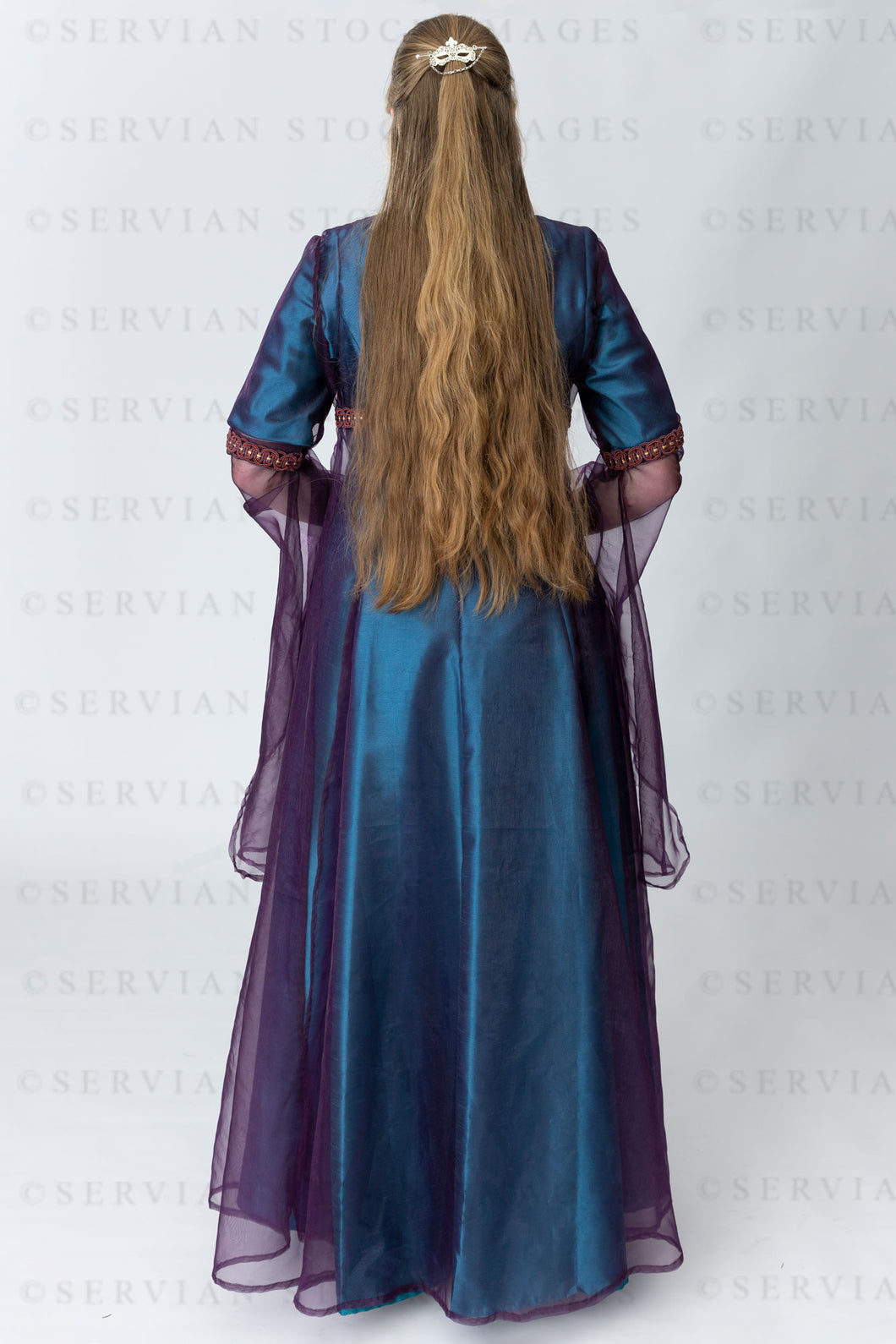 Medieval or High fantasy woman with long hair shown from back view (Katherine5047)