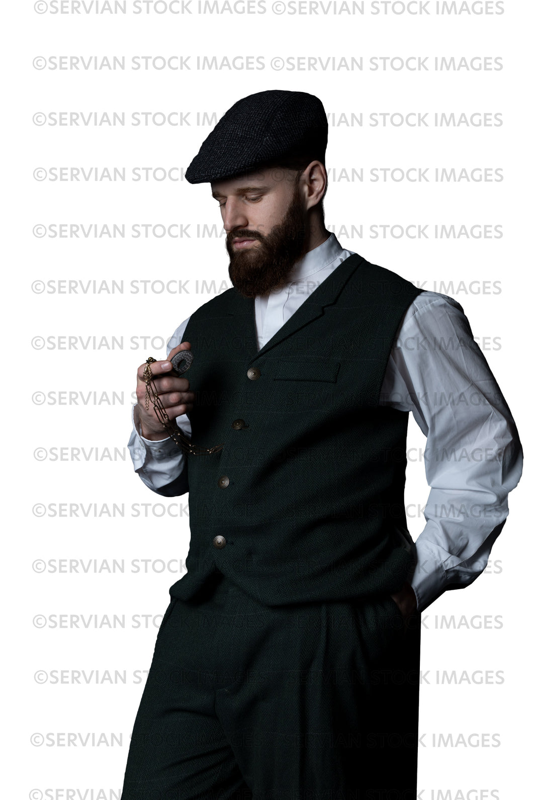 PNG - Victorian man with a beard wearing a flat cap and tweed suit (Luke 5149PNG)