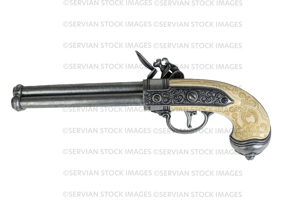 PNG - 16th century triple barrel flintlock pistol - 2 images (KATHY5387/89)