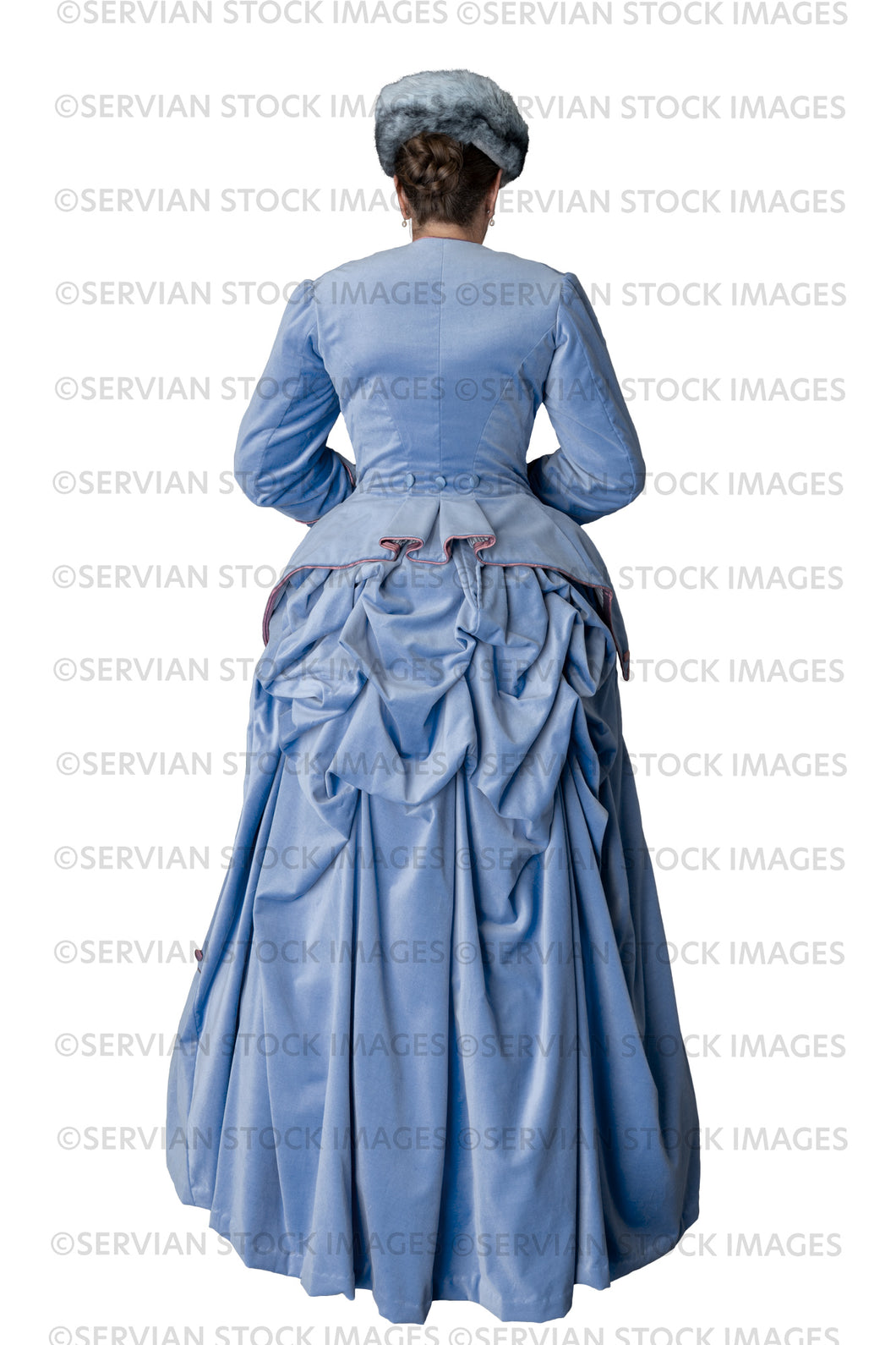 PNG - Victorian woman in a pale blue winter ensemble with fur muff and hat (Tracey 6225PNG)