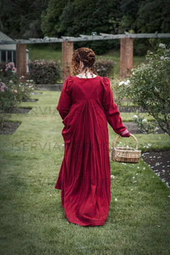 Regency woman wearing a red dress in a garden (Agnes 6843)