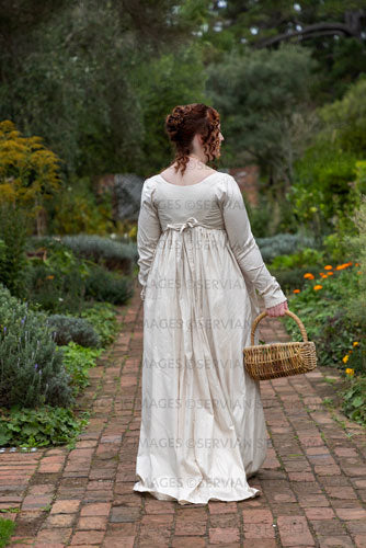 Regency woman wearing a day dress and walking in a garden (Agnes 6900)