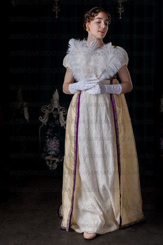 Regency woman wearing evening dress and holding a feather fan (Viola 7055)