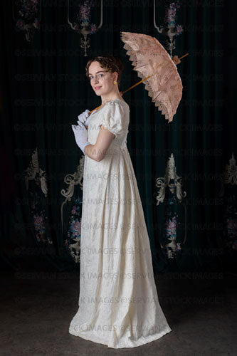 Regency woman wearing a day dress with a parasol (Viola 7221)