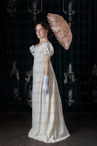 Regency woman wearing a day dress with a parasol (Viola 7222)