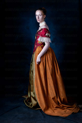Renaissance/Georgian/Medieval woman wearing an embroidered silk ensemble (Liv 8110) (Copy)