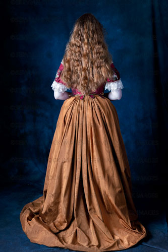 Renaissance/Georgian/Medieval woman wearing an embroidered silk ensemble (Liv 8195)