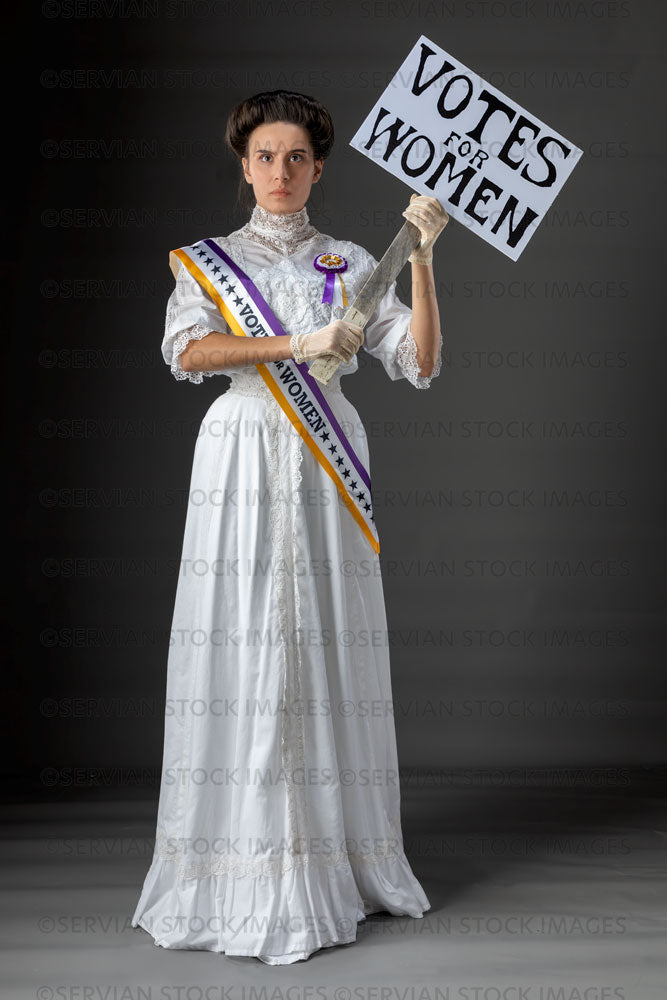 USA Suffragette from late 19th / early 20th century wearing a white lace blouse and skirt (SARAH 385)