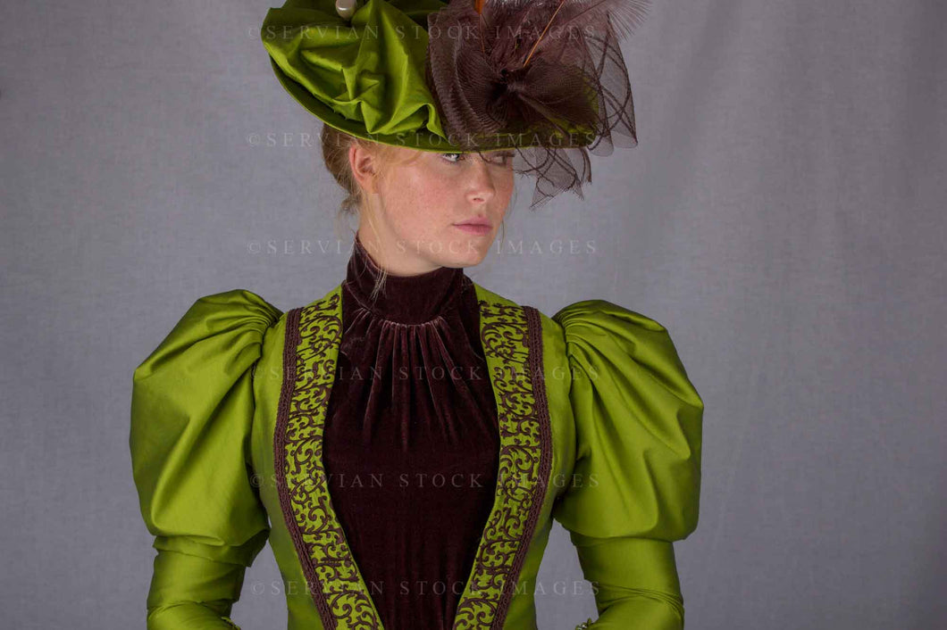 Victorian woman in a green silk ensemble (Lauren 0080)