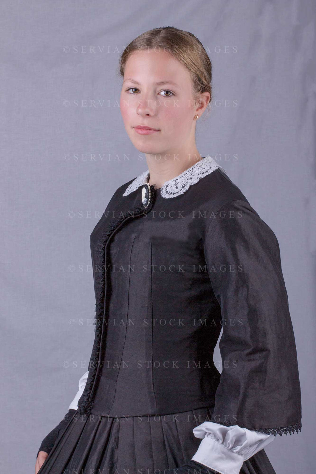 Victorian woman wearing a black bodice and skirt (Skye 0126)
