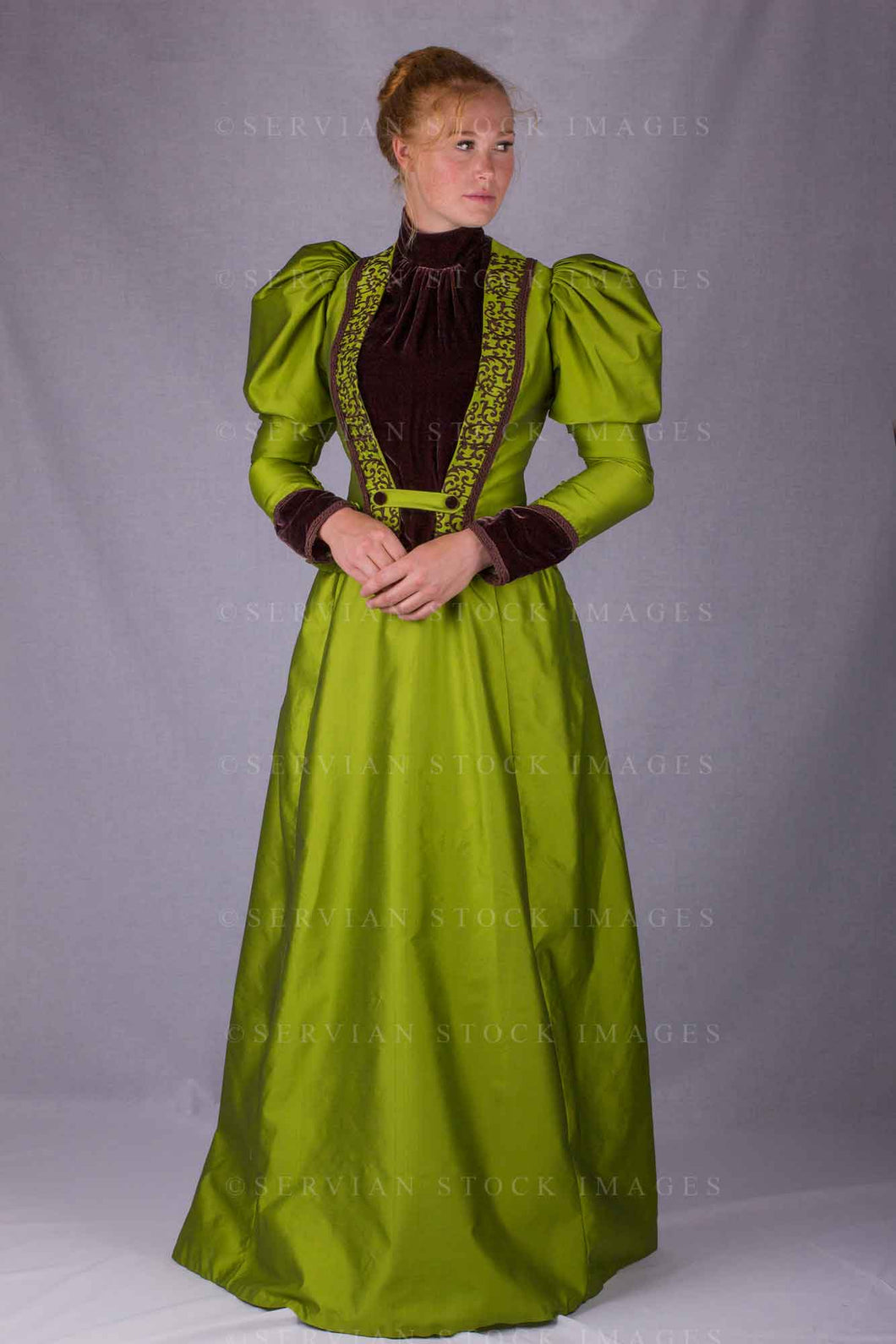 Victorian woman in a green silk ensemble (Lauren 0150)