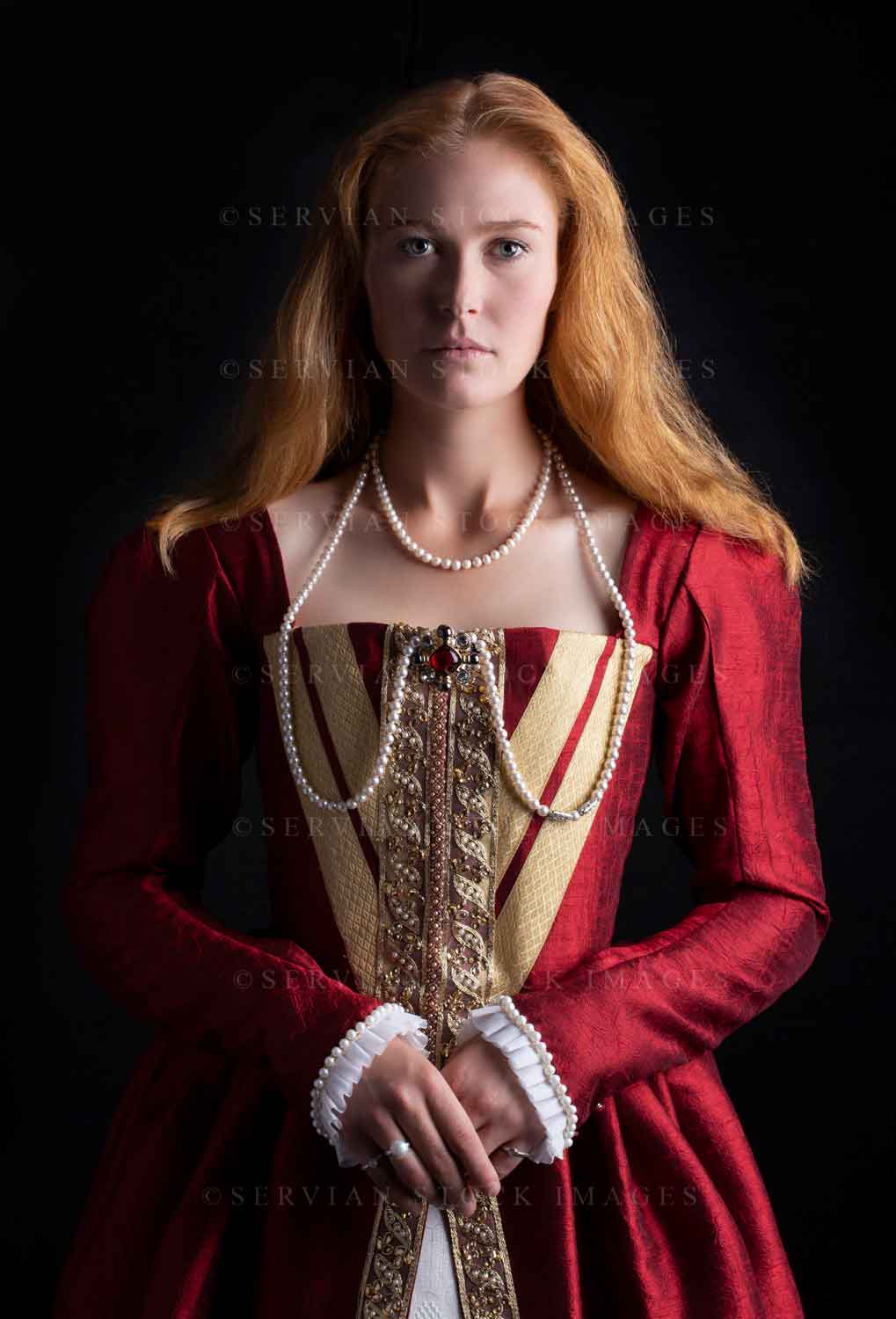 Tudor woman in an ornate red dress  (Lauren 0156)