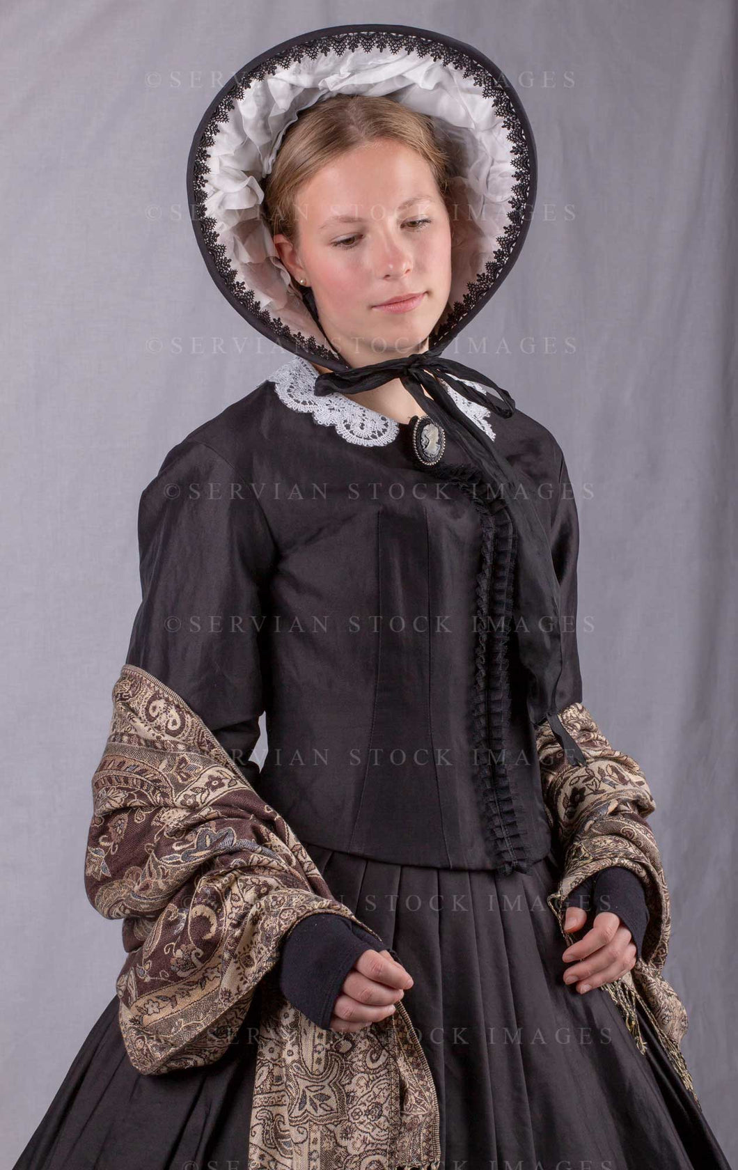 Victorian woman wearing a black bodice and skirt (Skye 0166)