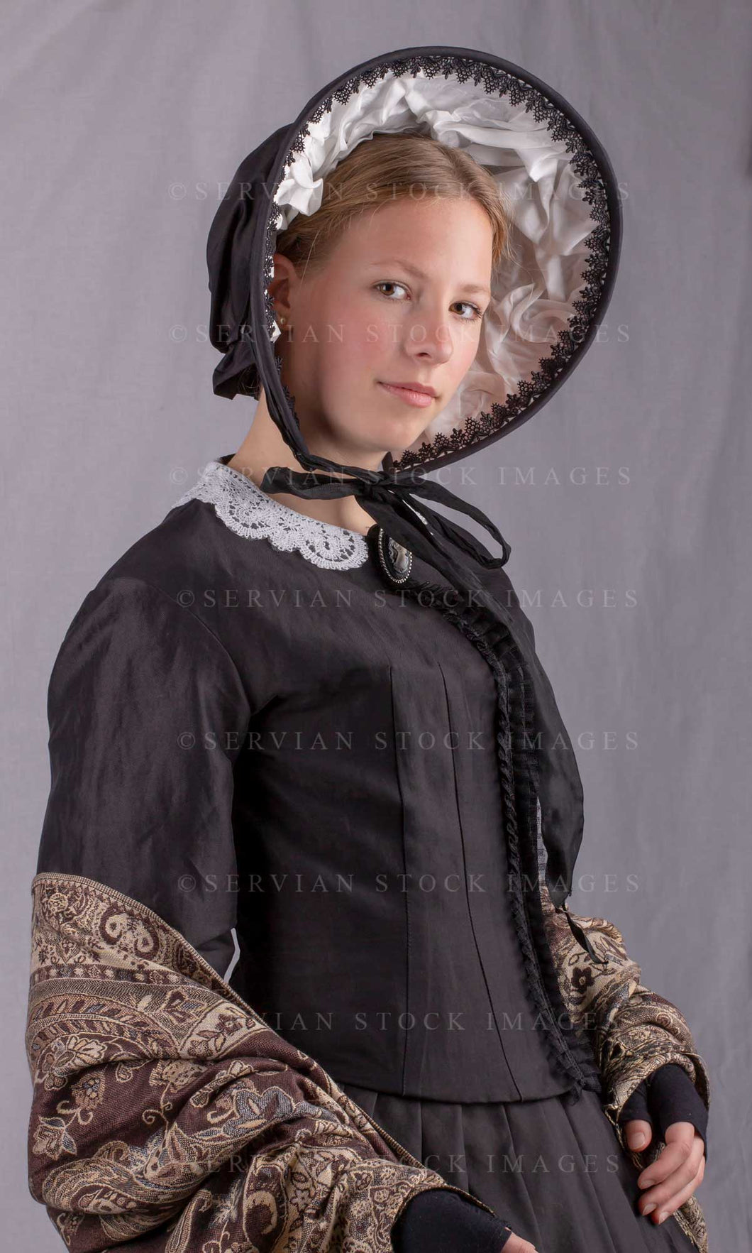 Victorian woman wearing a black bodice and skirt (Skye 0168)