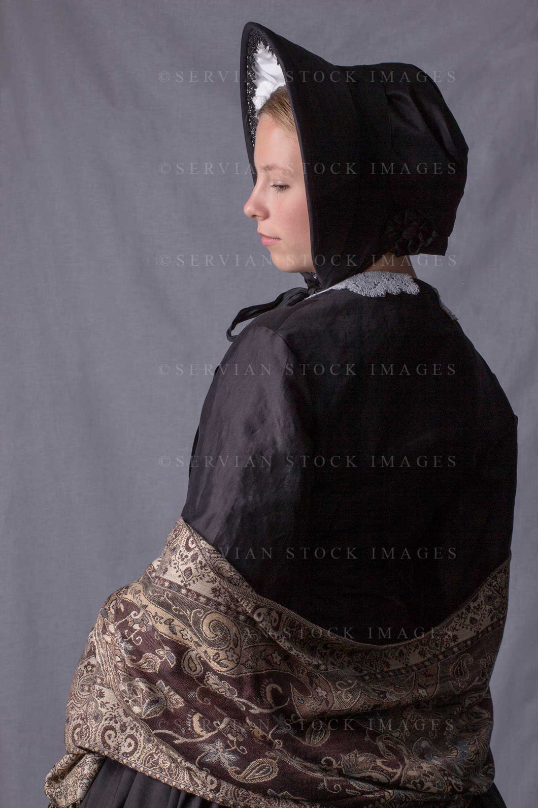 Victorian woman wearing a black bodice and skirt (Skye 0183)