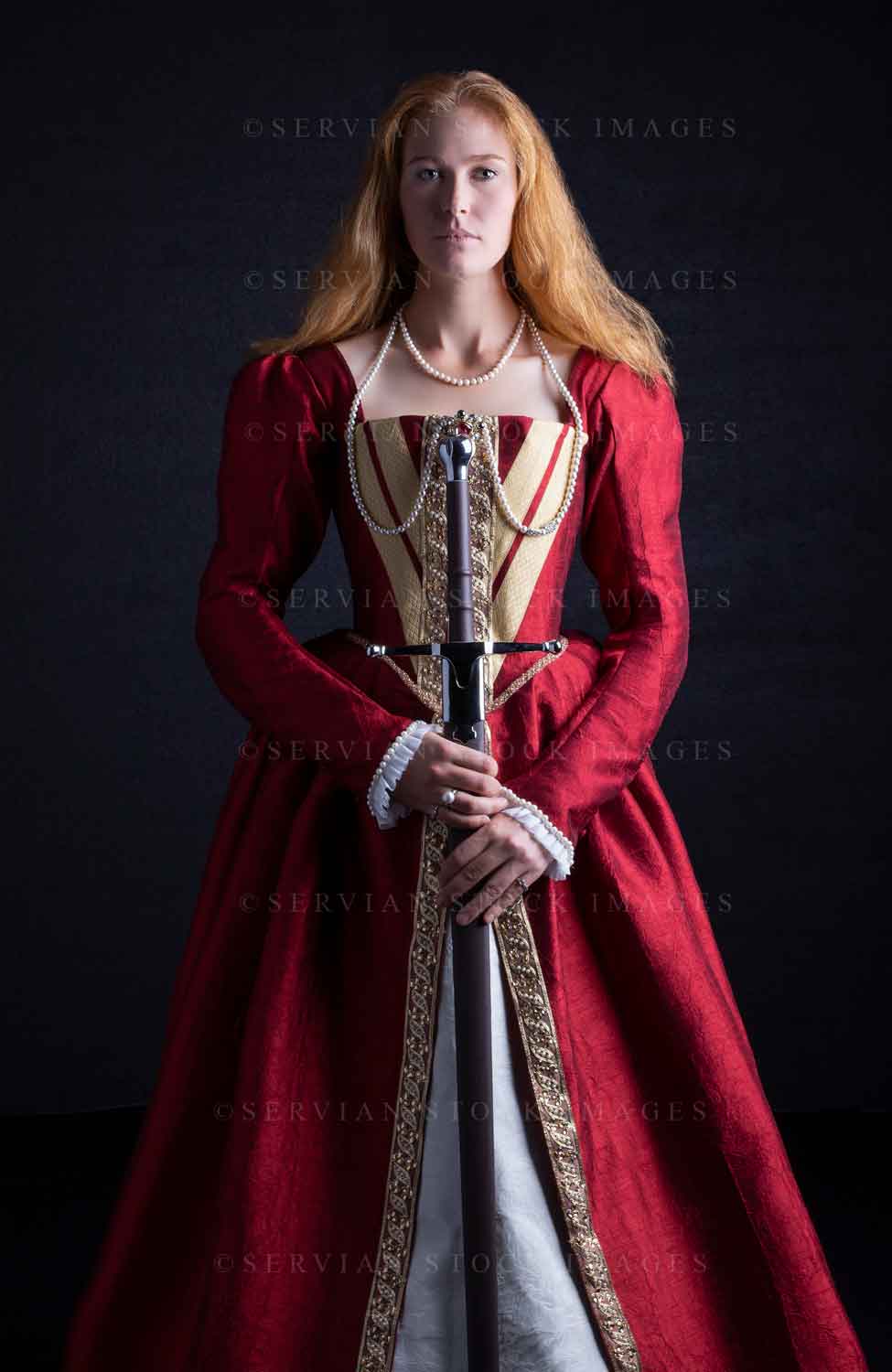 Tudor woman in an ornate red dress  (Lauren 0193)
