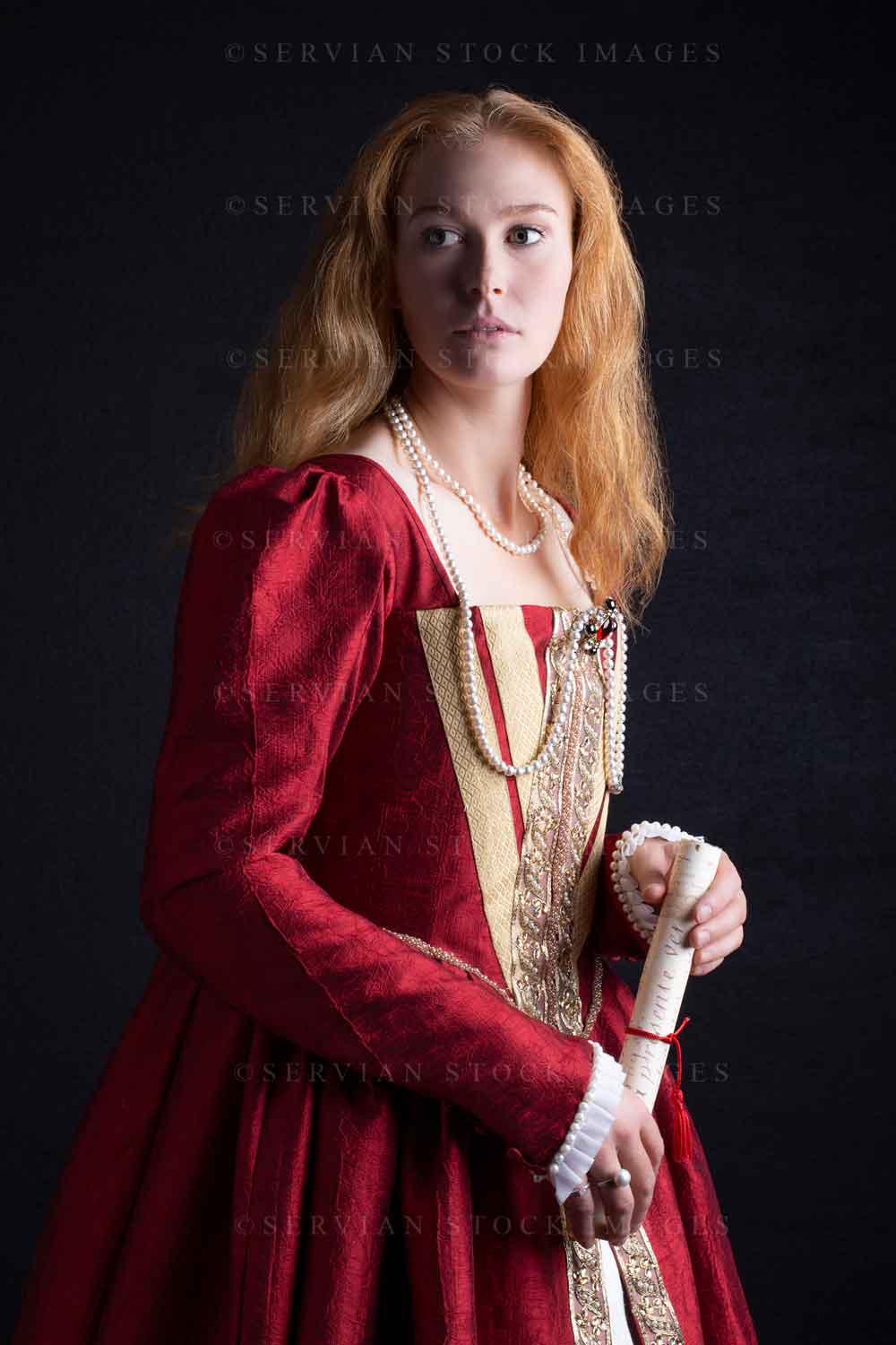 Tudor woman in an ornate red dress  (Lauren 0197)