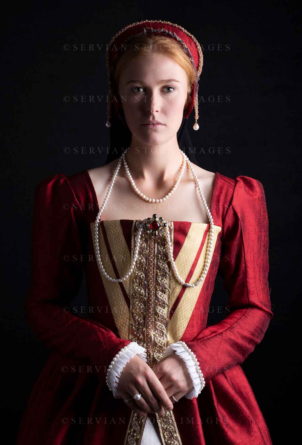Tudor woman in an ornate red dress  (Lauren 0208)