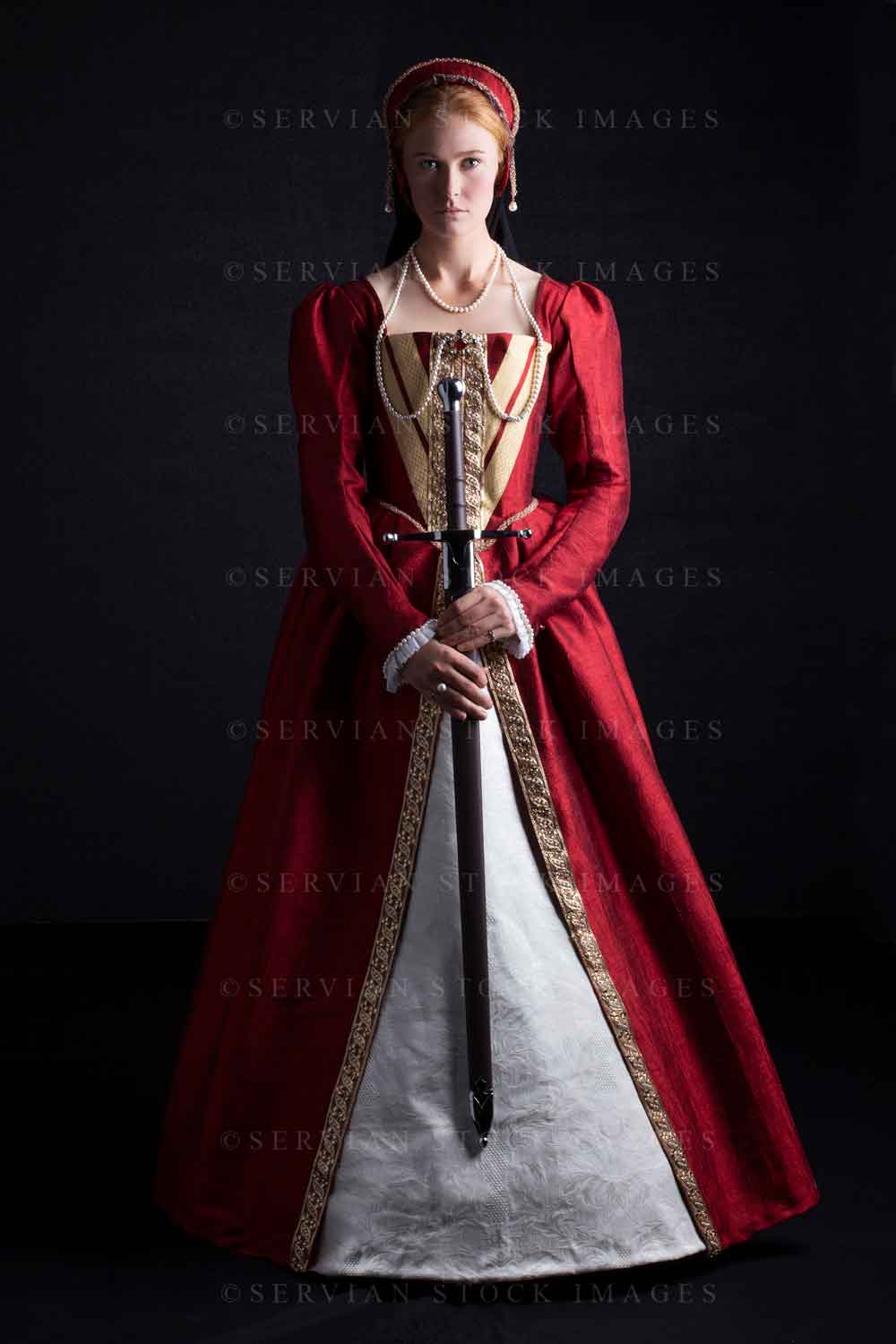 Tudor woman in an ornate red dress  (Lauren 0219)