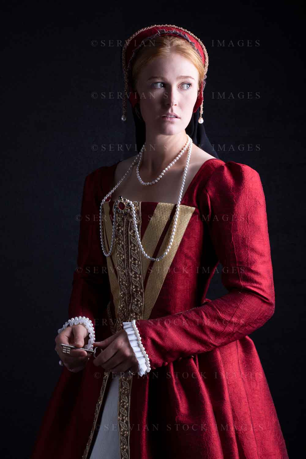 Tudor woman in an ornate red dress  (Lauren 0223)