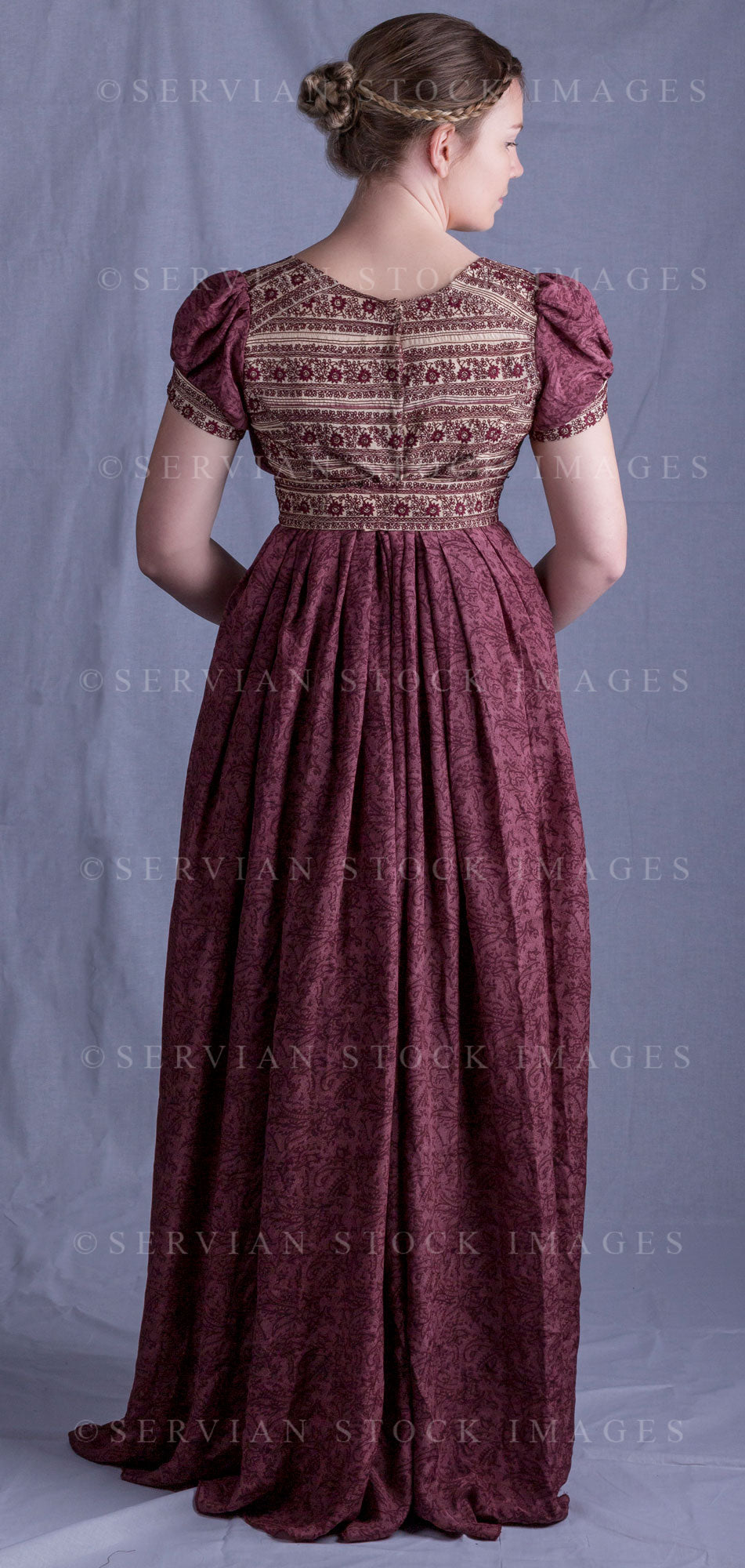 Regency woman in a red silk embroidered dress (Tayla 0367)