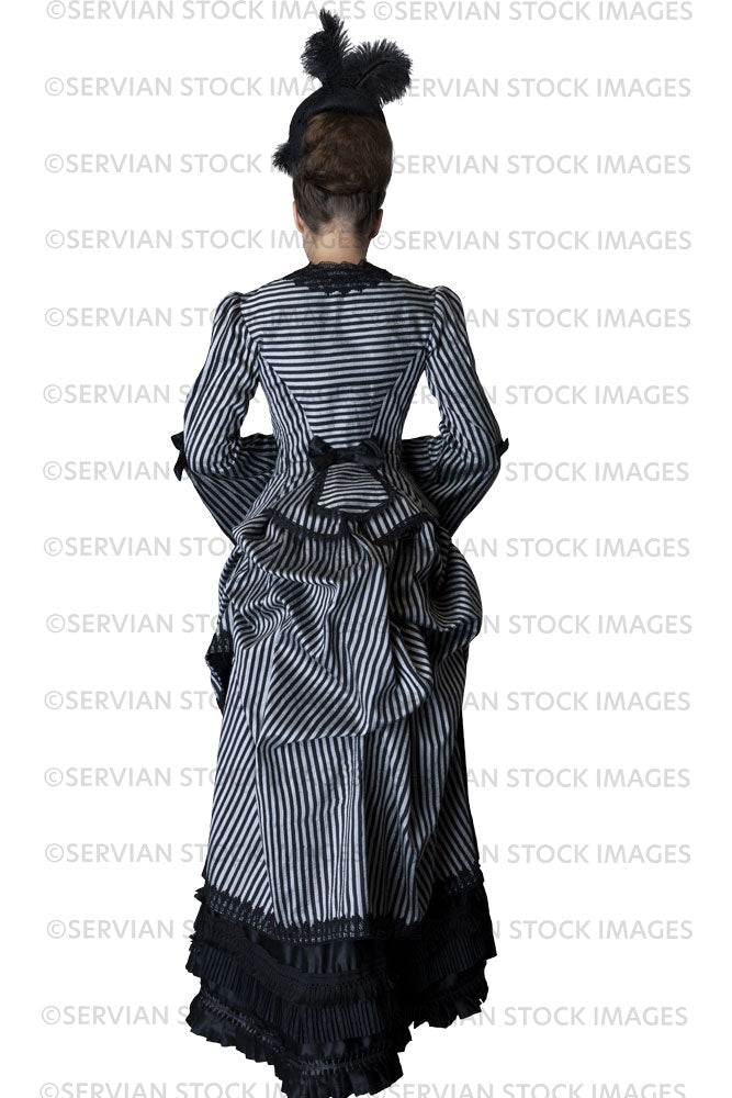 PNG - Victorian woman in a striped silk polonaise and black skirt (SARAH8814PNG)