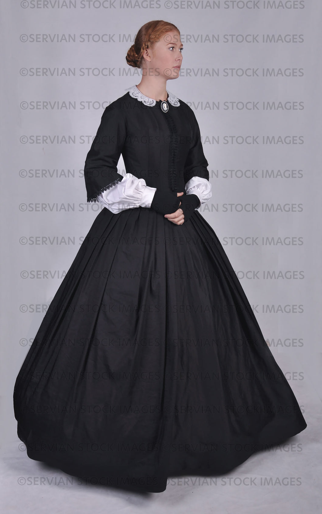 Victorian woman in a black ensemble with a lace collar   (Lauren 0745)