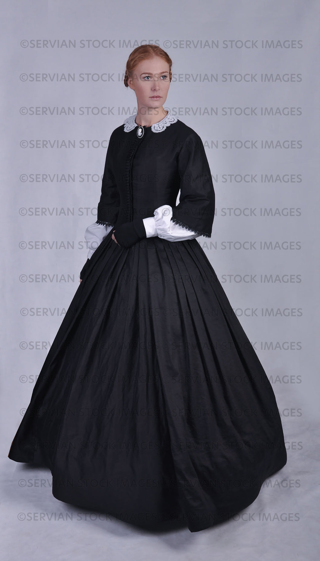 Victorian woman in a black ensemble with a lace collar  (Lauren 0753)