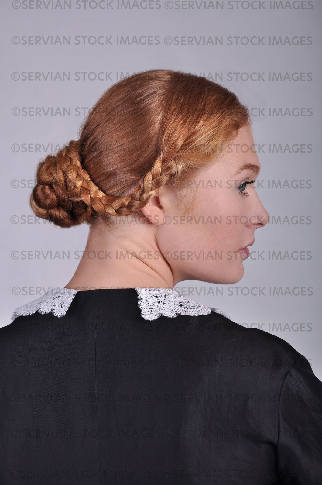 Victorian woman in a black ensemble with a lace collar  (Lauren 0822)