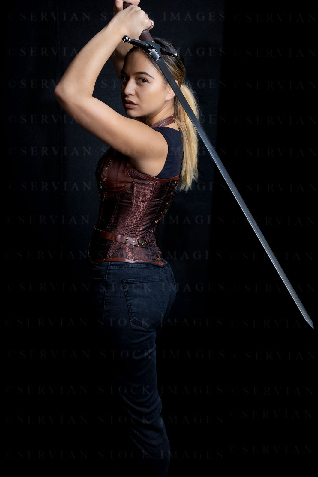 Urban fantasy or high fantasy woman wearing a leather corset (Jordarn 0286)