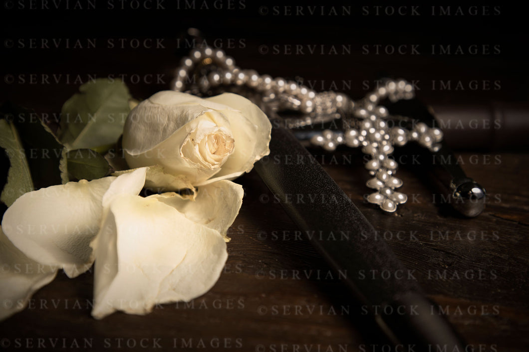 Still life - Sword, dagger, faded rose, and pearl crucifix (KS1040)