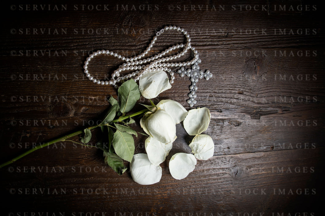 Still life - Faded rose, and pearl crucifix (KS1063)