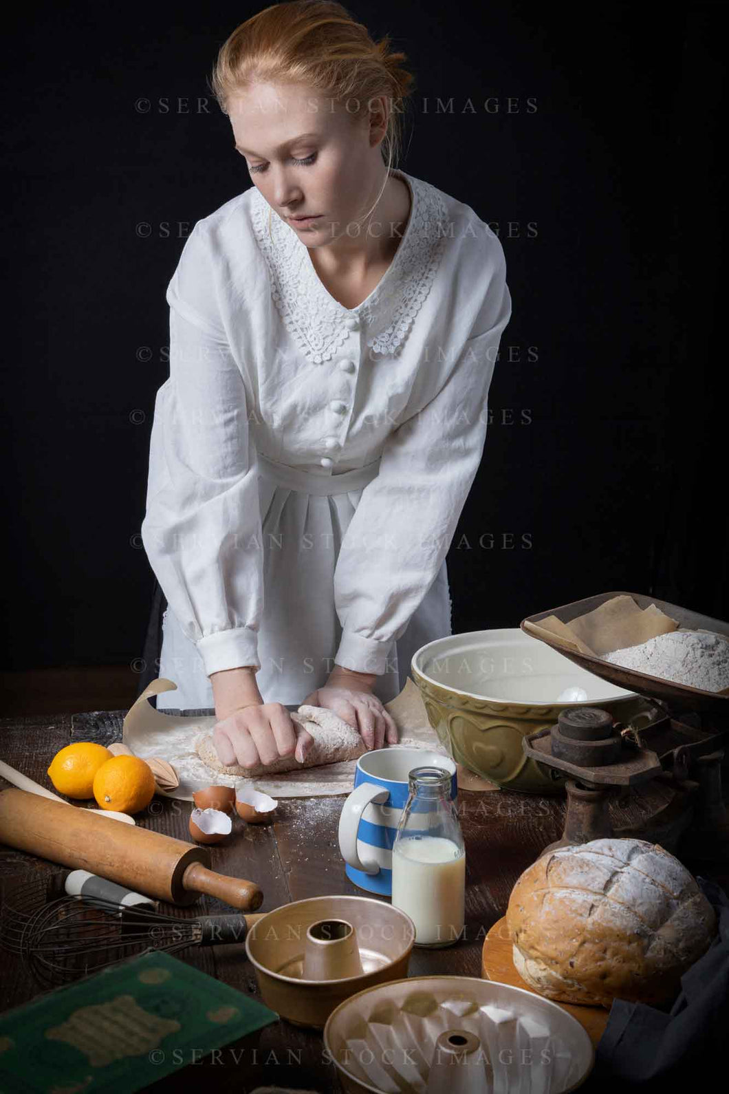 Victorian woman baking in her kitchen (Lauren 2731)