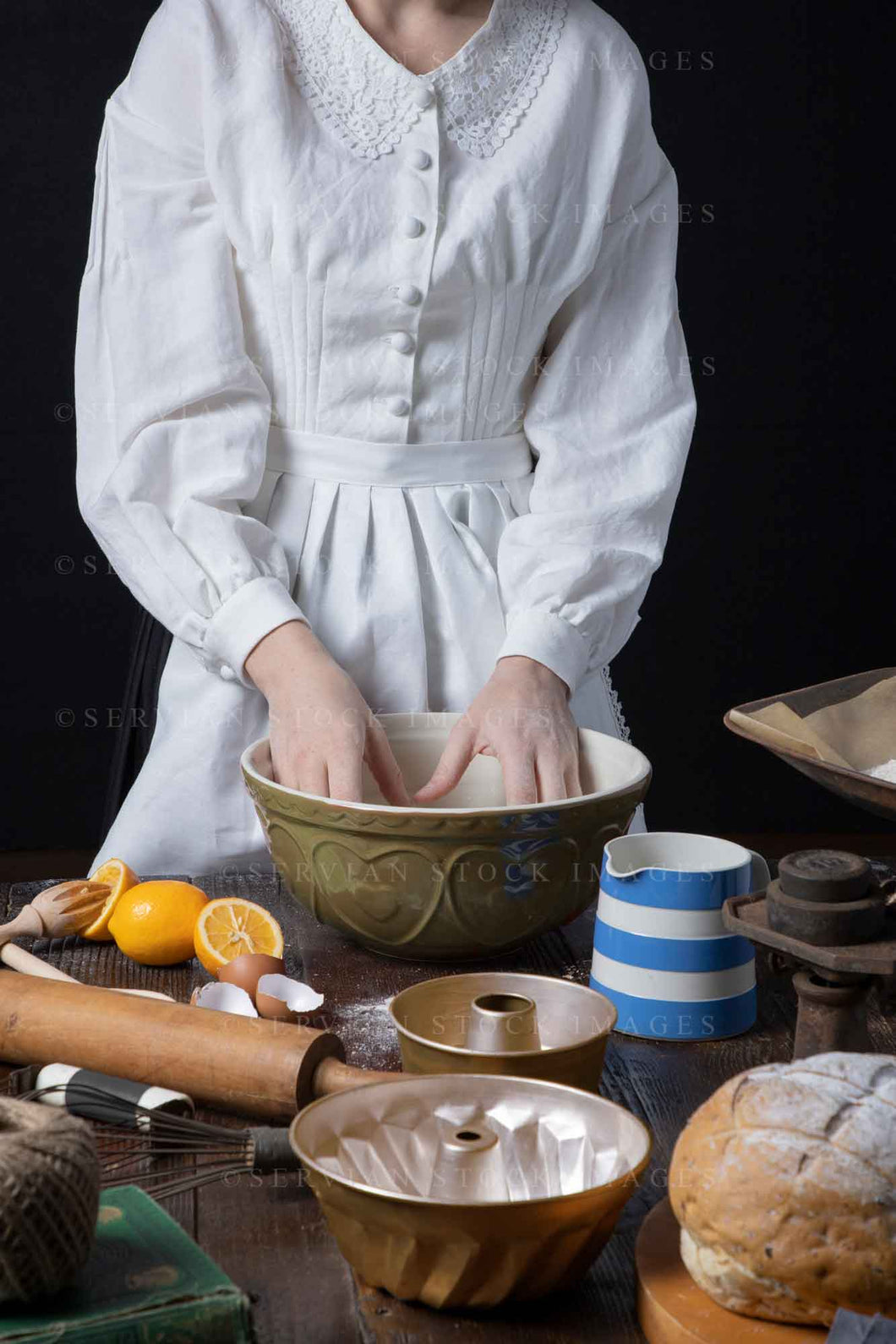 Victorian woman baking in her kitchen (Lauren 2794)
