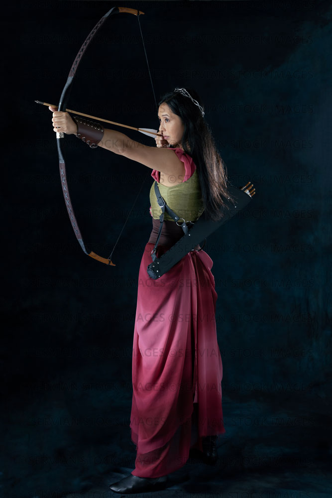 Elven warrior woman wearing laced bodice and draped skirt  (Koreen 0306)