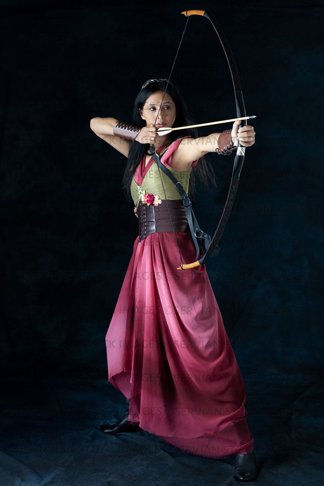 Elven warrior woman wearing laced bodice and draped skirt  (Koreen 0313)