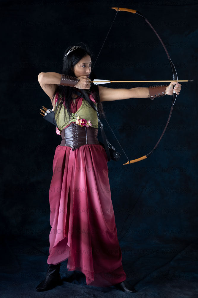Elven warrior woman wearing laced bodice and draped skirt  (Koreen 0317)