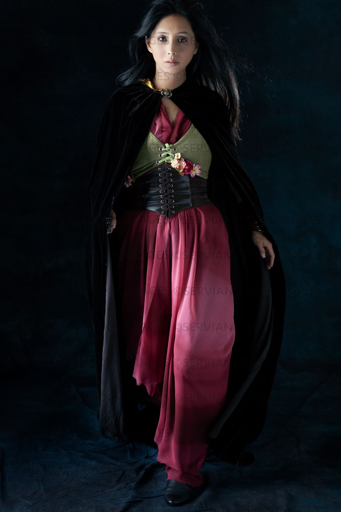 Elven warrior woman wearing laced bodice and draped skirt  (Koreen 0389)