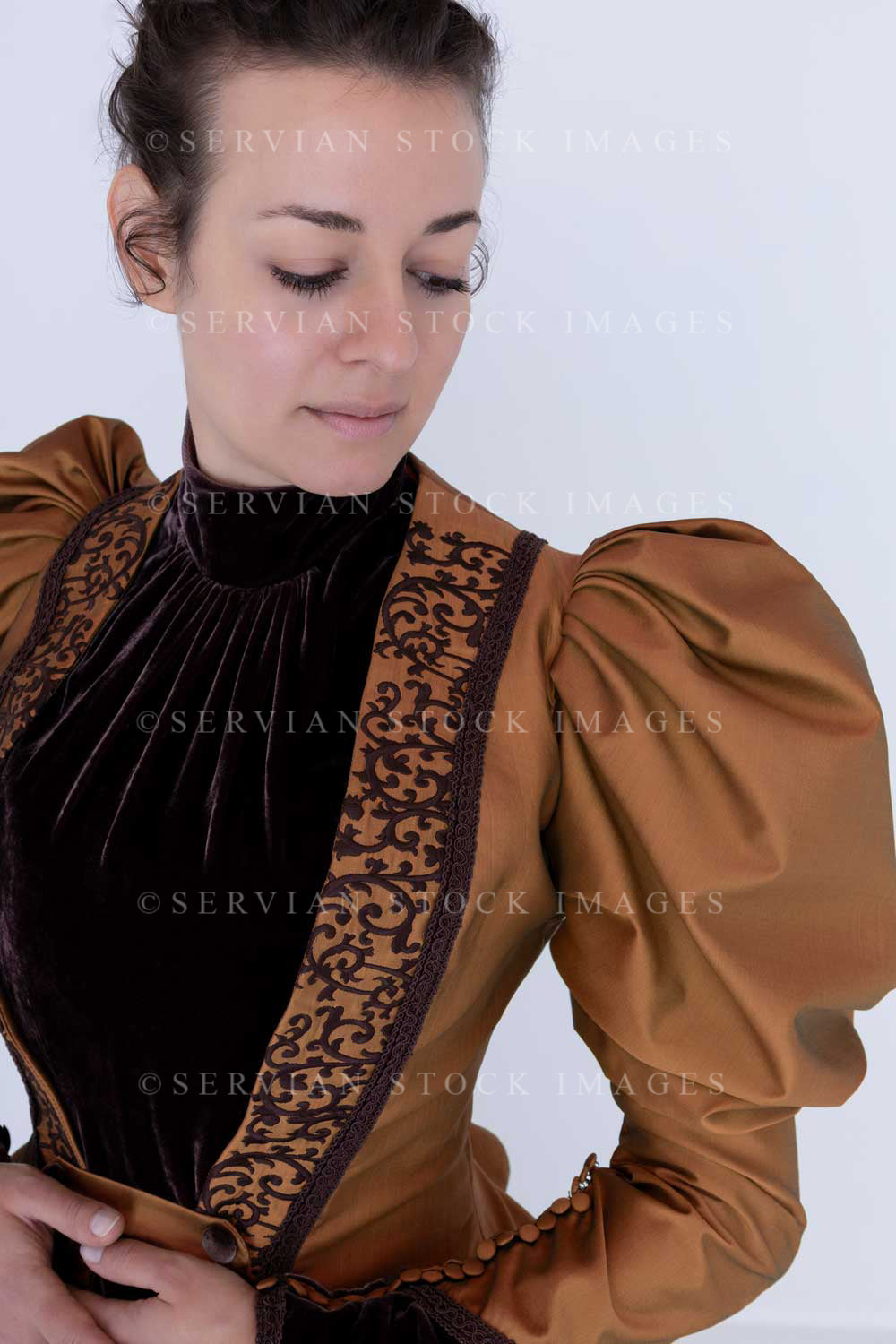 Victorian woman in bronze silk ensemble (Emma 2031)