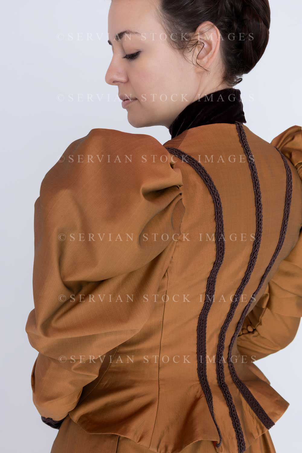 Victorian woman in bronze silk ensemble (Emma 2063)