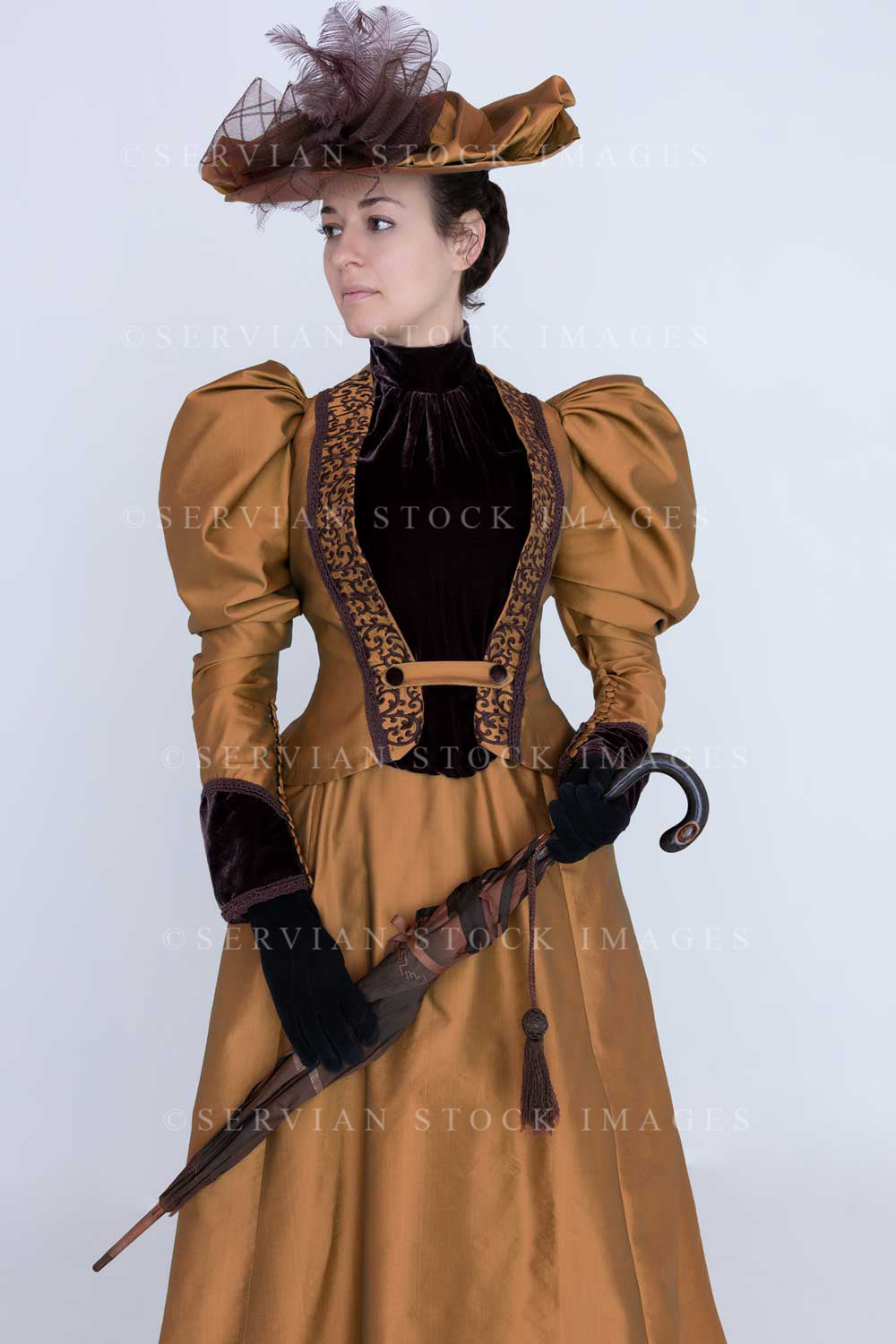 Victorian woman in bronze silk ensemble (Emma 2069)