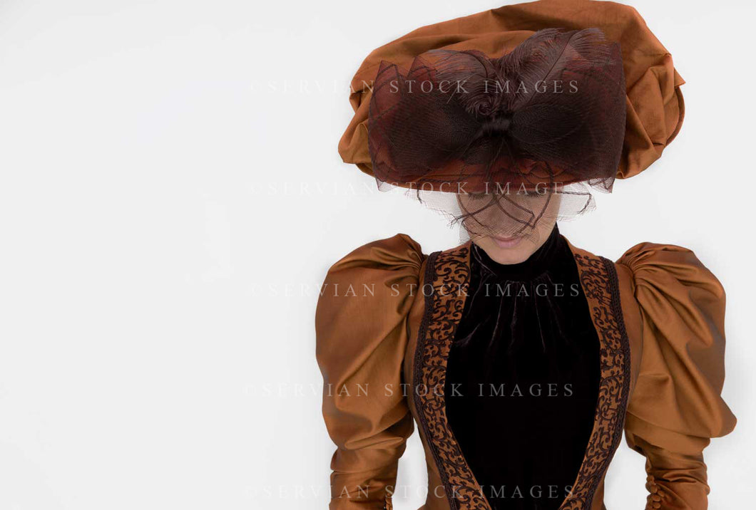 Victorian woman in bronze silk ensemble (Emma 2075)