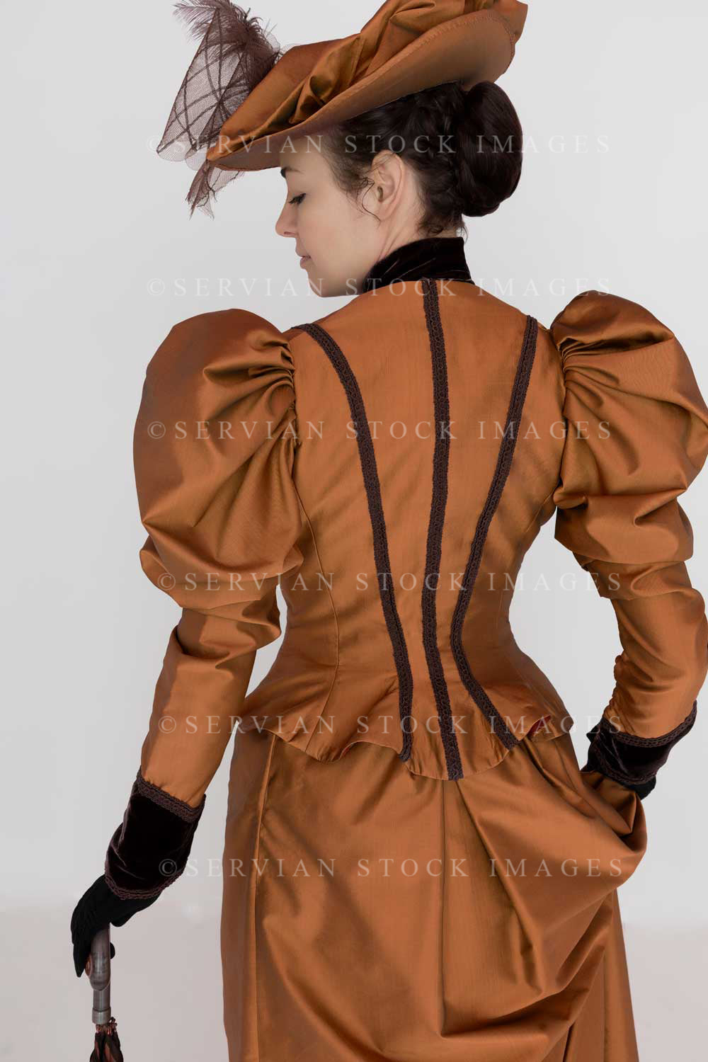Victorian woman in bronze silk ensemble (Emma 2098)